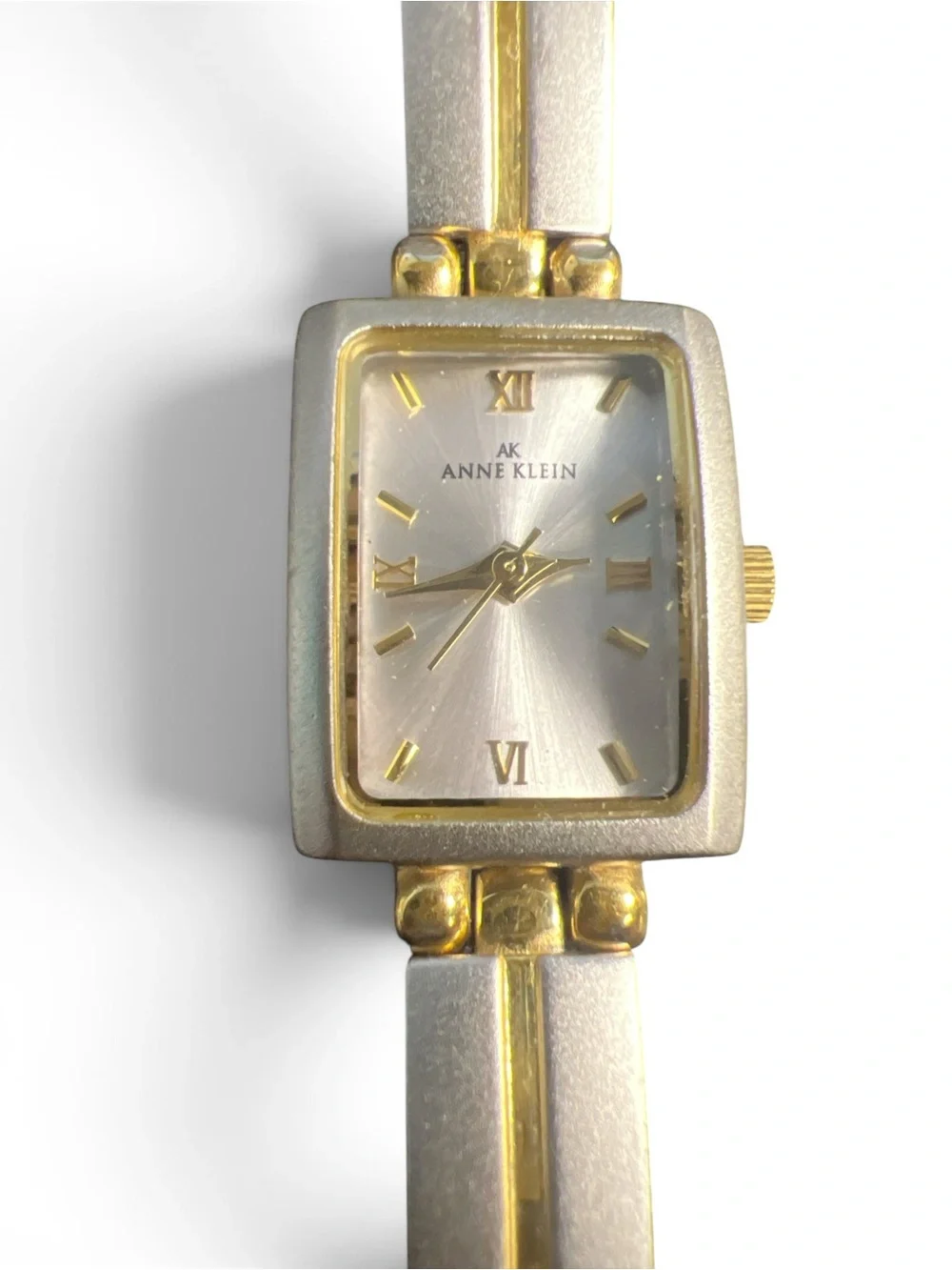 Anne Klein Two Tone Rectangular Watch Silver Gold Roman Numeral Bracelet